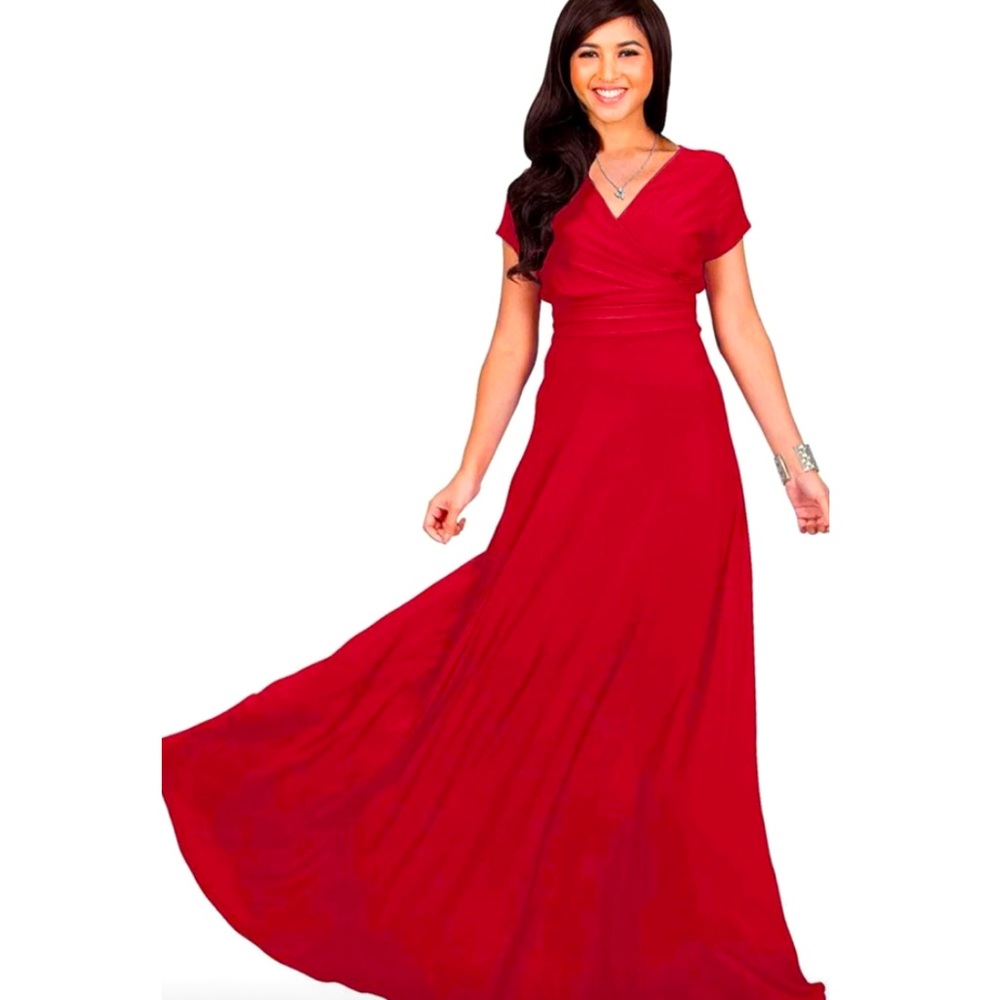 KOH KOH Womens Short Sleeve V-Neck Flowy Cocktail Gown | 16